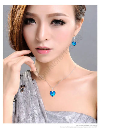Elegant Sterling Silver Jewelry Set with Zircon Charm Pendant Necklace and Hoop Earrings