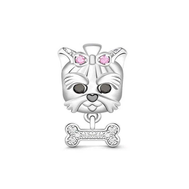 Sterling Silver Paw Print and Bone Charm Bead for Pet Bracelet Jewelry