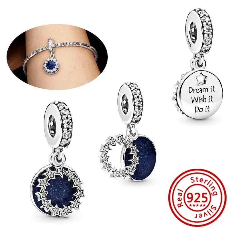 925 Silver Galaxy Charms Bracelet with Starry Sky Beads and Planetary Motifs