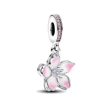 Family Charm Pendant Pink Flower Heart Clover Dangle Bead for 925 Silver Bracelets P2000
