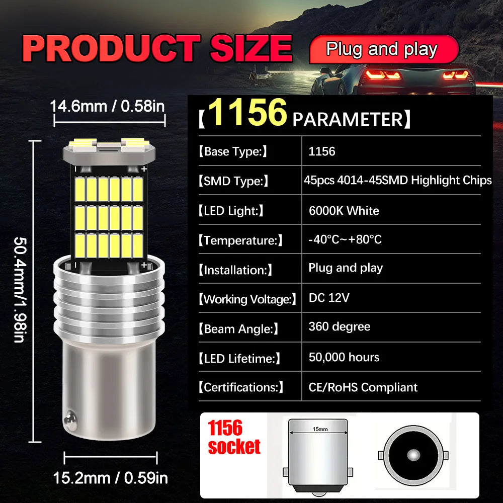 1156 BA15S LED Bulbs 4 Pack 15W 12V 6500K White Bright Tail Brake Parking Turn Signal Lights