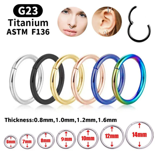 G23 Titanium Hinged Nose Rings for Cartilage Lip Ear Piercing Jewelry