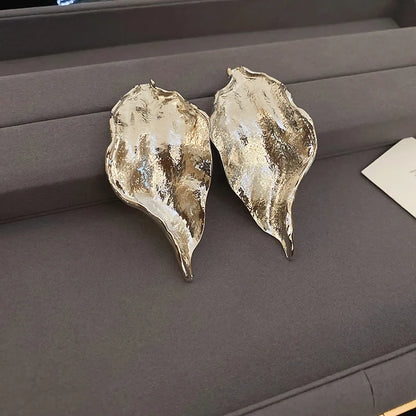 Metal White Drops Glaze Leaves Irregular Enamel Earrings for Women Stylish European and American Fashion Jewelry Gifts