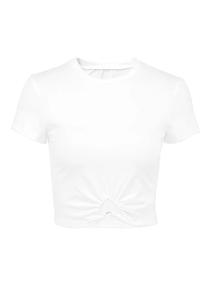 Slim White Crop Top with Heart Cutout for Women Streetwear