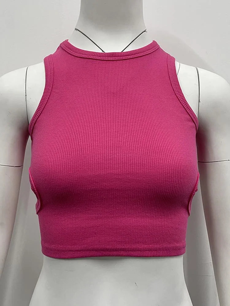 Dozw Women Solid Color Sleeveless Knit Top With Side Cutout