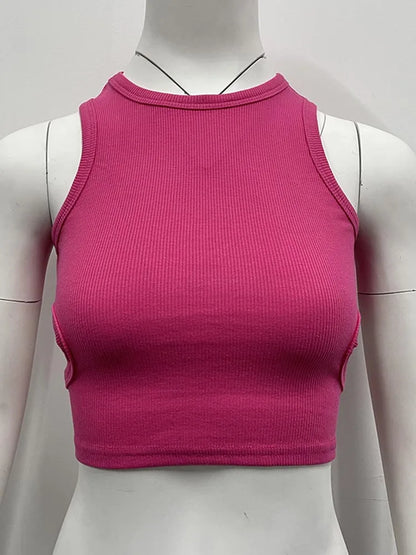 Dozw Women Solid Color Sleeveless Knit Top With Side Cutout