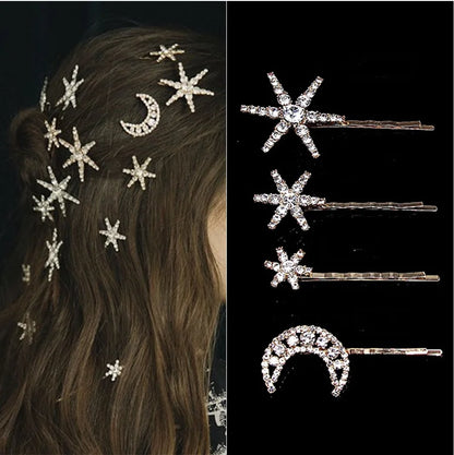Vintage Moon Star Rhinestone Hairpin for Women Bridal Wedding Accessories