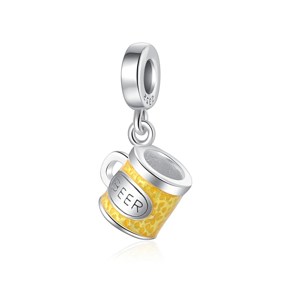 925 Sterling Silver Beer Bottle Popcorn Charm Bead Pendant