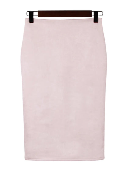 Multicolor Suede Midi Pencil Skirt Women High Waist Bodycon