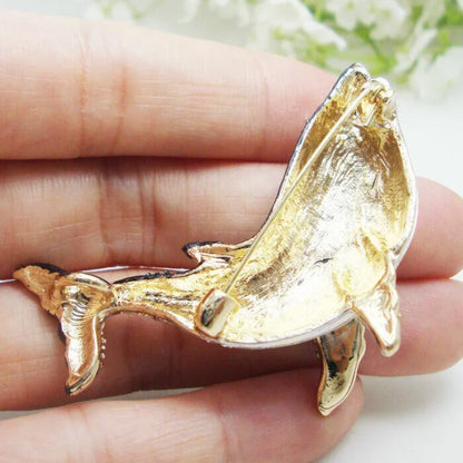 Vintage Black Dolphin Rhinestone Brooch for Women - Elegant Whale Pendant Pin for Party and Wedding