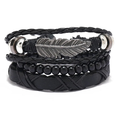 ZORCVENS Men's Handmade Braided Leather Bracelet Set - Vintage Black Punk Fashion Gift