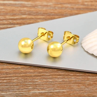 Nidin Simple Fashion Gold Ball Shape Stud Earrings Available in 6MM 8MM 10MM 12MM Perfect for Women and Girls