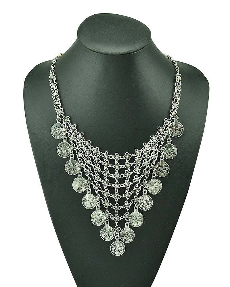 Indian Vintage Coin Tassel Choker Necklace for Women Ethnic Boho Jewelry Gift