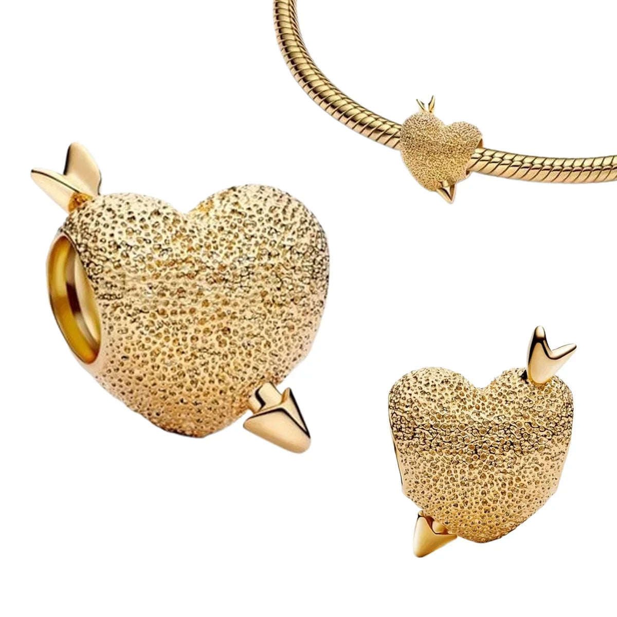 925 Sterling Silver Gold Heart and Maple Leaf Charms Sparkling Zircon Pendant for Women DIY Bracelet Fine Jewelry Gift
