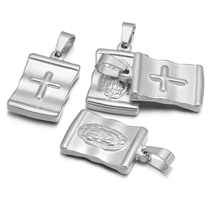 Vintage Stainless Steel Madonna Cross Charms for DIY Jewelry Making - Set of 5