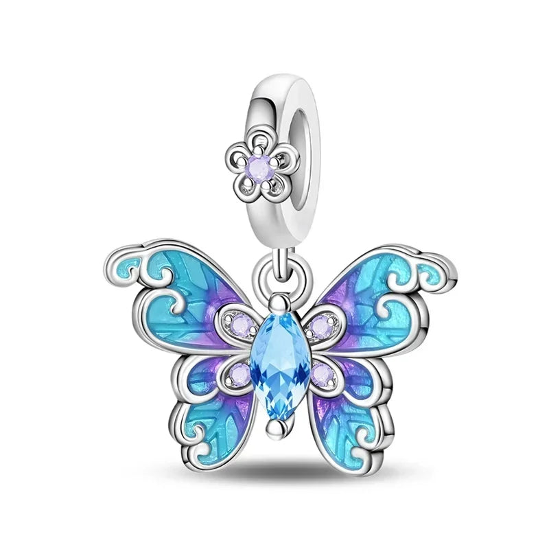 Sparkling Purple Jellyfish Sterling Silver 925 Charm Bead Birthday Pendant for DIY Bracelet Jewelry
