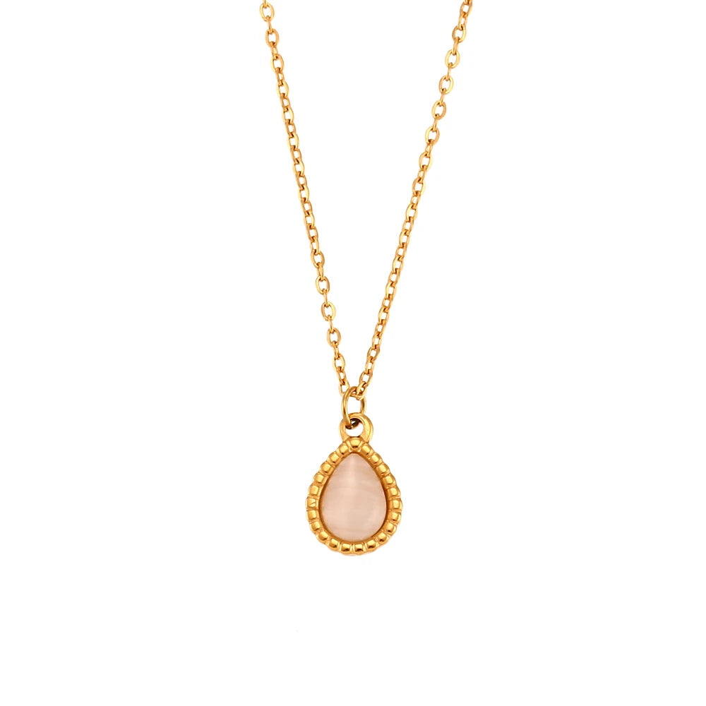 Elegant Waterdrop Opal Necklace for Women - Stainless Steel Semi-Precious Stone Jewelry Gift