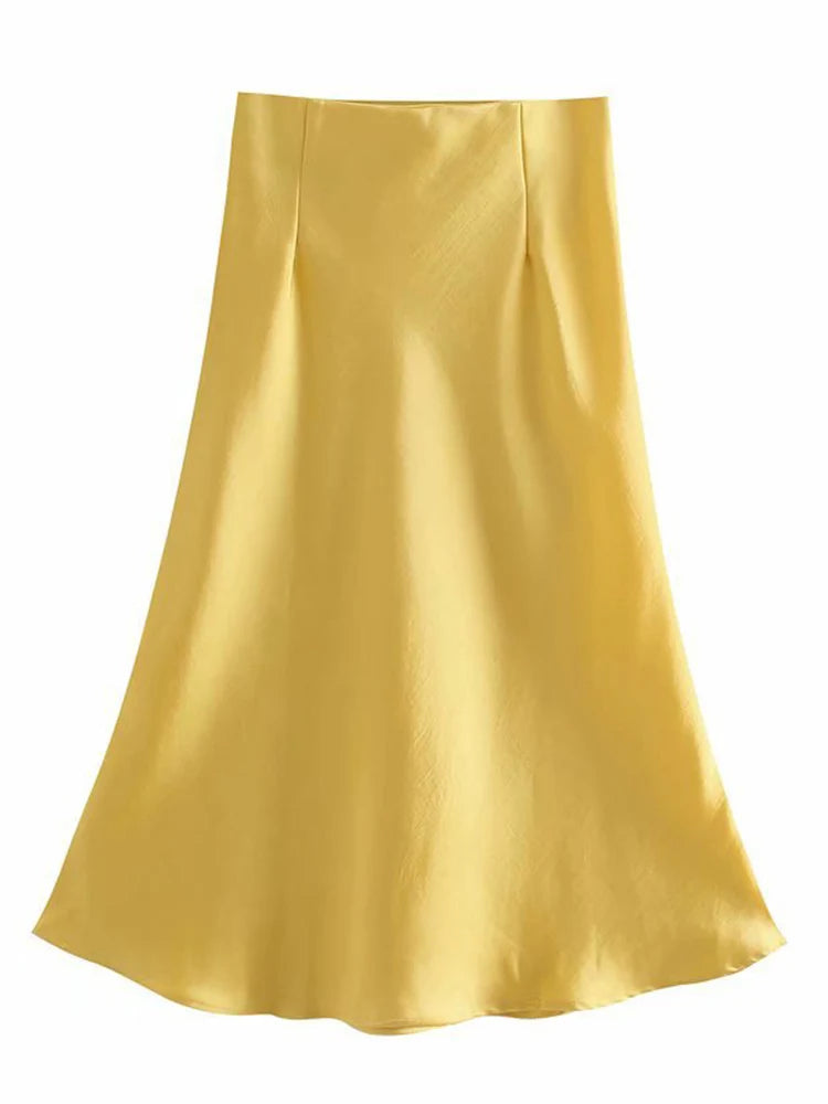 Satin A Line Skirt With Elastic Waist For Women Summer