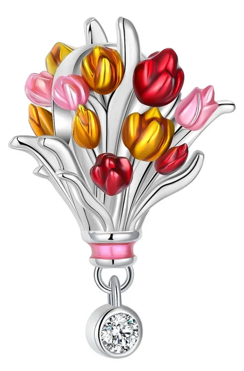 Original 925 Sterling Silver Red Charm Beads Set Heart Cherry Strawberry Flower Fish Zircon Accents for DIY Necklace and Bracelet Jewelry Gift
