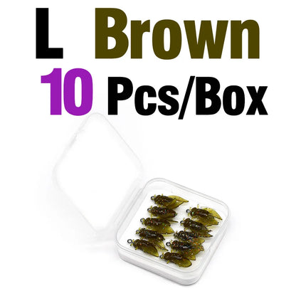 MNFT Mini Bionic Fly Fishing Bait Fly Hook Soft Bait Gear L Brown 10Pcs