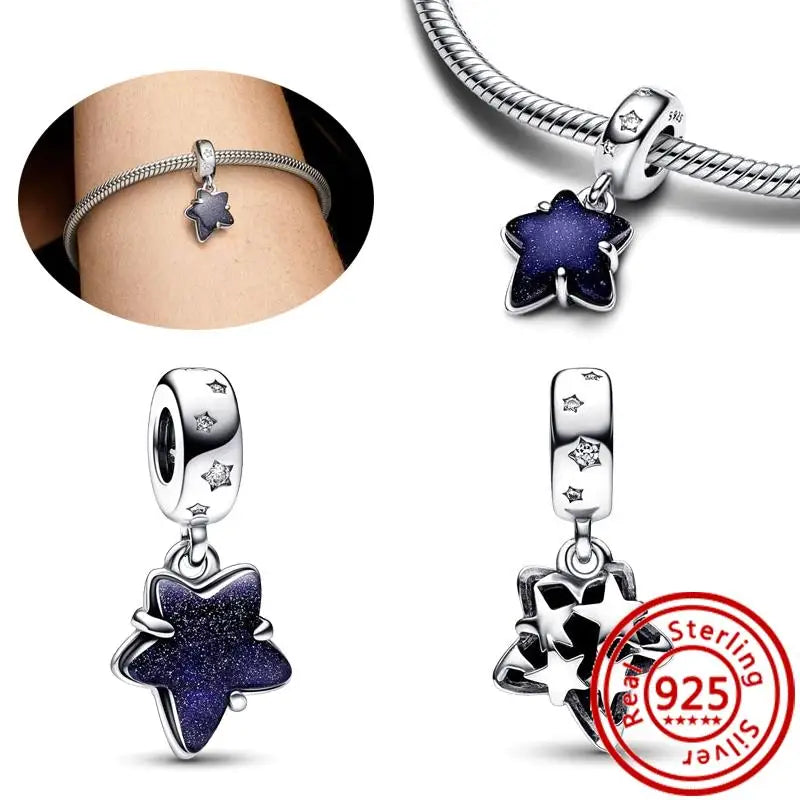 925 Silver Galaxy Charms Bracelet with Starry Sky Beads and Planetary Motifs