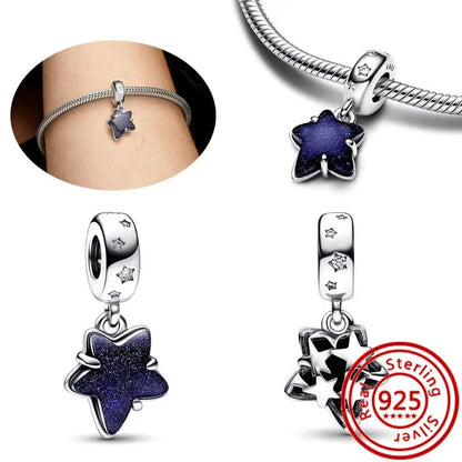 925 Silver Galaxy Charms Bracelet with Starry Sky Beads and Planetary Motifs