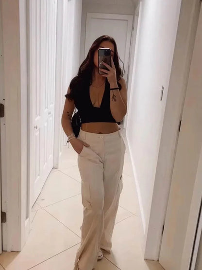Backless Crop Halter Top Women Y2K Summer 2024 Streetwear