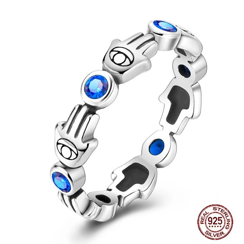 Hot Blue Zircon Ring for Women in 925 Sterling Silver Sparkling Star and Moon Design Wedding Jewelry LLTR152