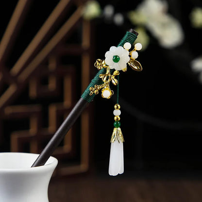 Vintage 2024 Wooden Hair Stick With Tassel Chinese Winding Flower Hairpin