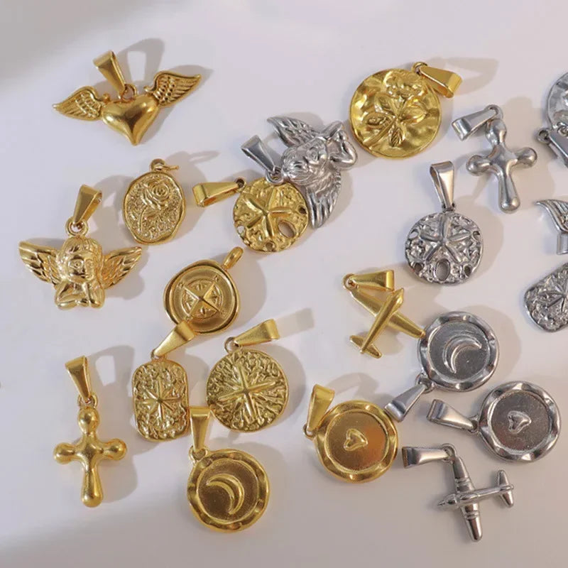 RHYSONG Tarnish Free Gold Plated Angel Cross Heart Pendant for Women Jewelry Making