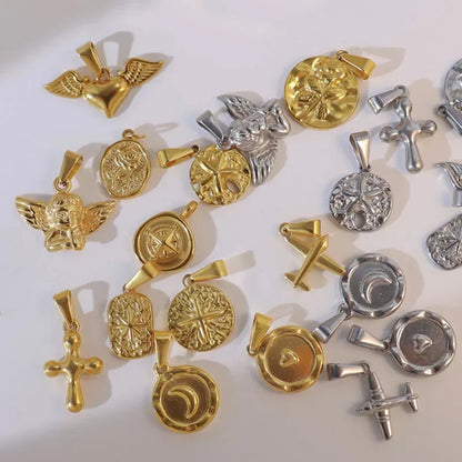 RHYSONG Tarnish Free Gold Plated Angel Cross Heart Pendant for Women Jewelry Making