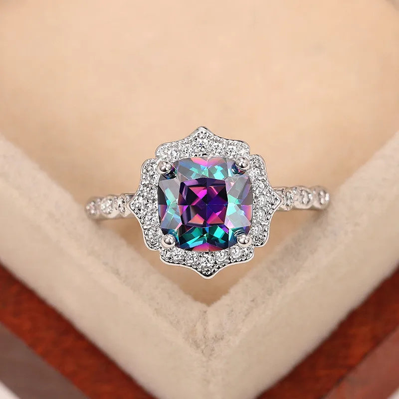 Elegant 925 Sterling Silver Flower Ring with Pave CZ for Women