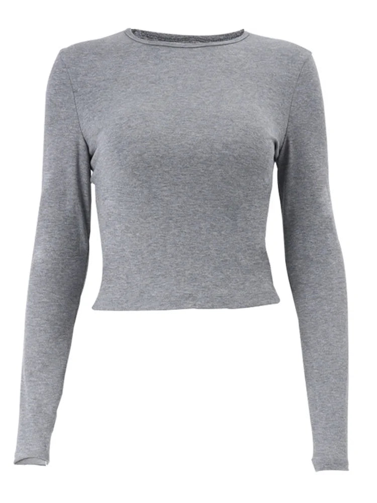 Hollow Out Crop Tee Women Streetwear Long Sleeves Chic Y2K