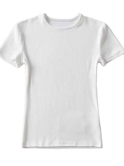 Slim Cotton Blend Cropped Tee For Women O Neck Summer