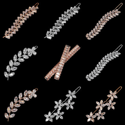 Elegant Cubic Zirconia Leaf Hair Clips for Bridal and Wedding Style
