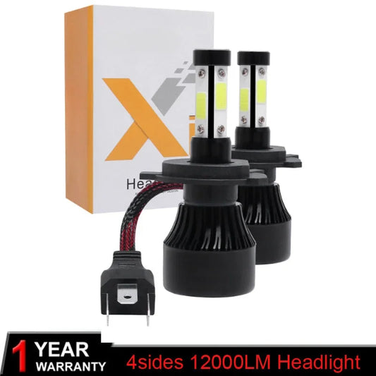 2Pcs Universal LED Car Headlight Bulbs 4 Sides COB Chip 6500K 100W 20000LM High Brightness Fog Light Replacement