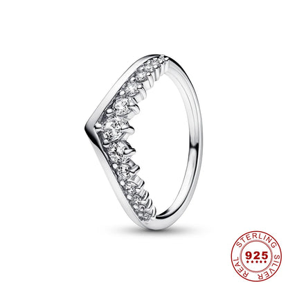 Crown 925 Sterling Silver Stackable Ring with Shiny Rose Gold Zircon for Women Elegant Fashion Jewelry PAR351