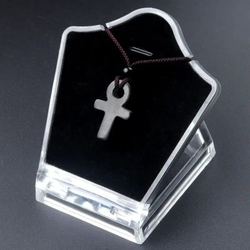 Ancient Egyptian Ankh Cross Agate Amulet Necklace Obsidian
