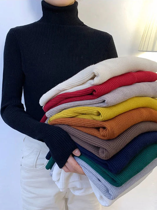 Women Slim Turtleneck Long Sleeve Pullover Sweater Autumn