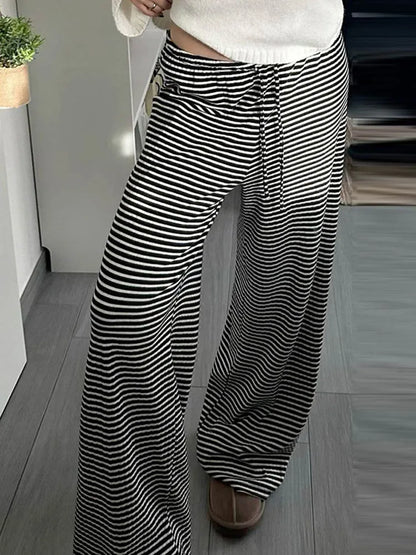 Womens Stripe Drawstring Low Waist Sweatpants Baggy Summer