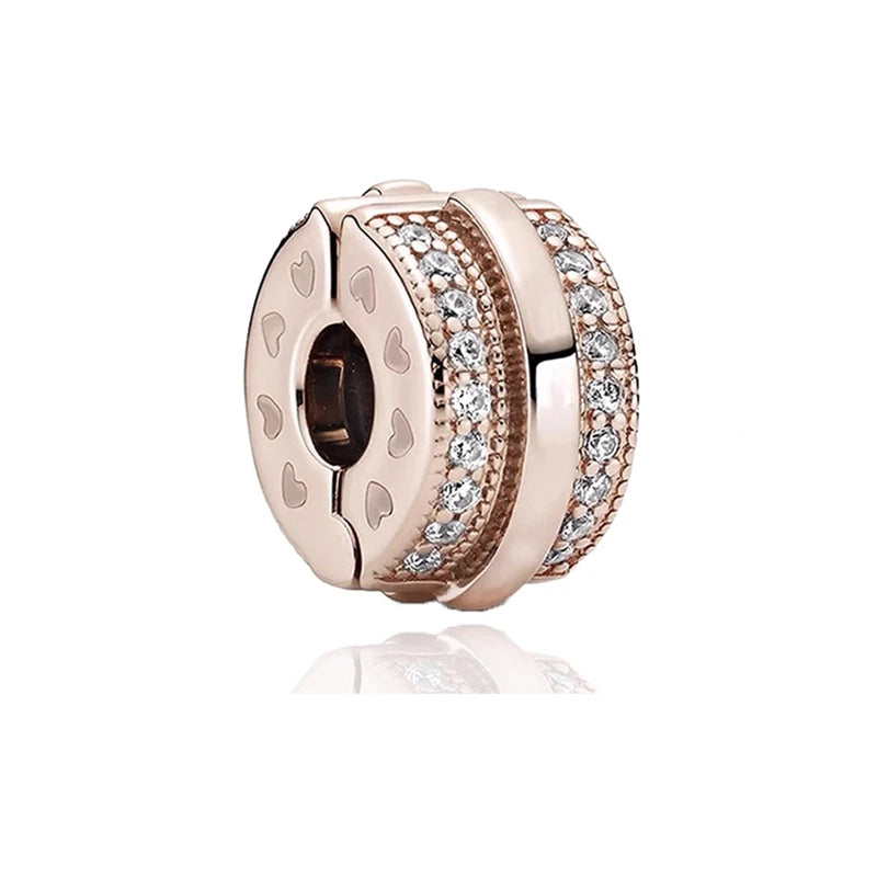 Sparkling Rose Gold Family Tree & Flower Charm Bead for European Silver Bracelet YY0690