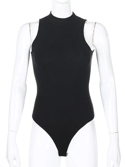 Harajuku Solid Jumpsuit Women Sleeveless Bodycon Black