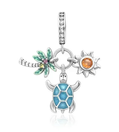 Summer Murano Glass Sea Turtle Dangle Charm Colorful Crystal Zircon Pendant 925 Sterling Silver Fine Jewelry for Original Bracelets