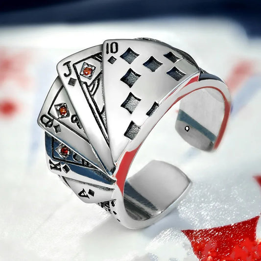 Vintage Punk Poker Card Zircon Ring for Men and Women