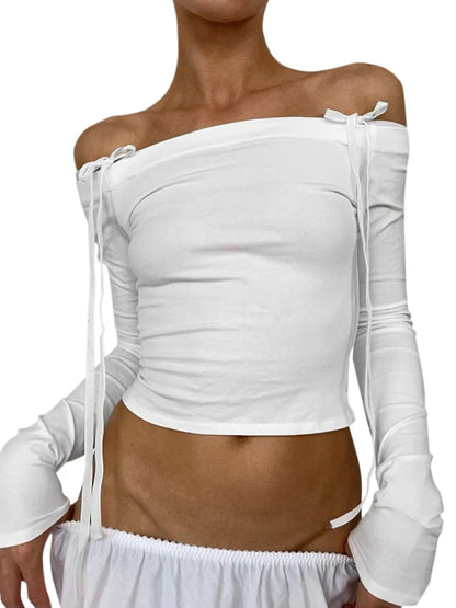 Sexy Bow Off Shoulder Skinny Top for Women Y2K Streetwear