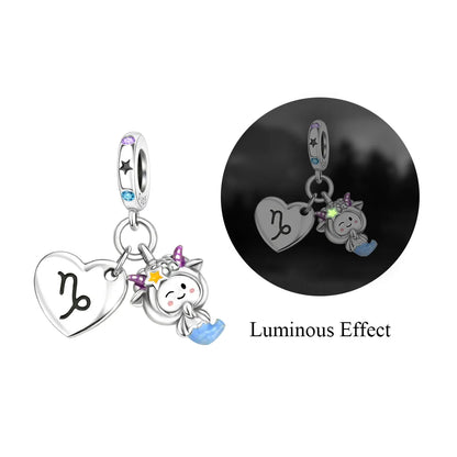 925 Sterling Silver Zodiac Charms with Luminous Stars Zircon Pendants for DIY Bracelets Fine Jewelry Gift