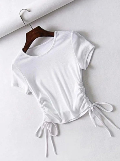 Sexy Side Drawstring Ruched Tank Knit Crop Tees Women 2024