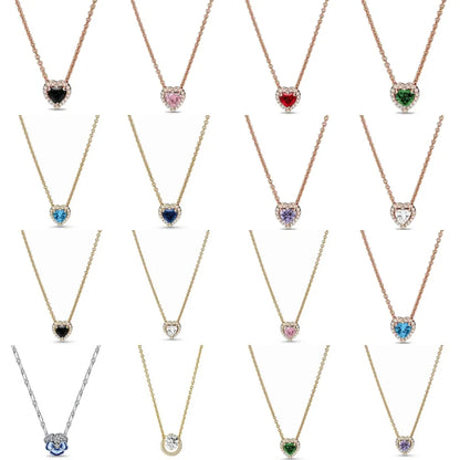 925 Silver Heart-Shaped Necklace with Purple Blue Green Zircon for Exquisite Jewelry Gifts for Women