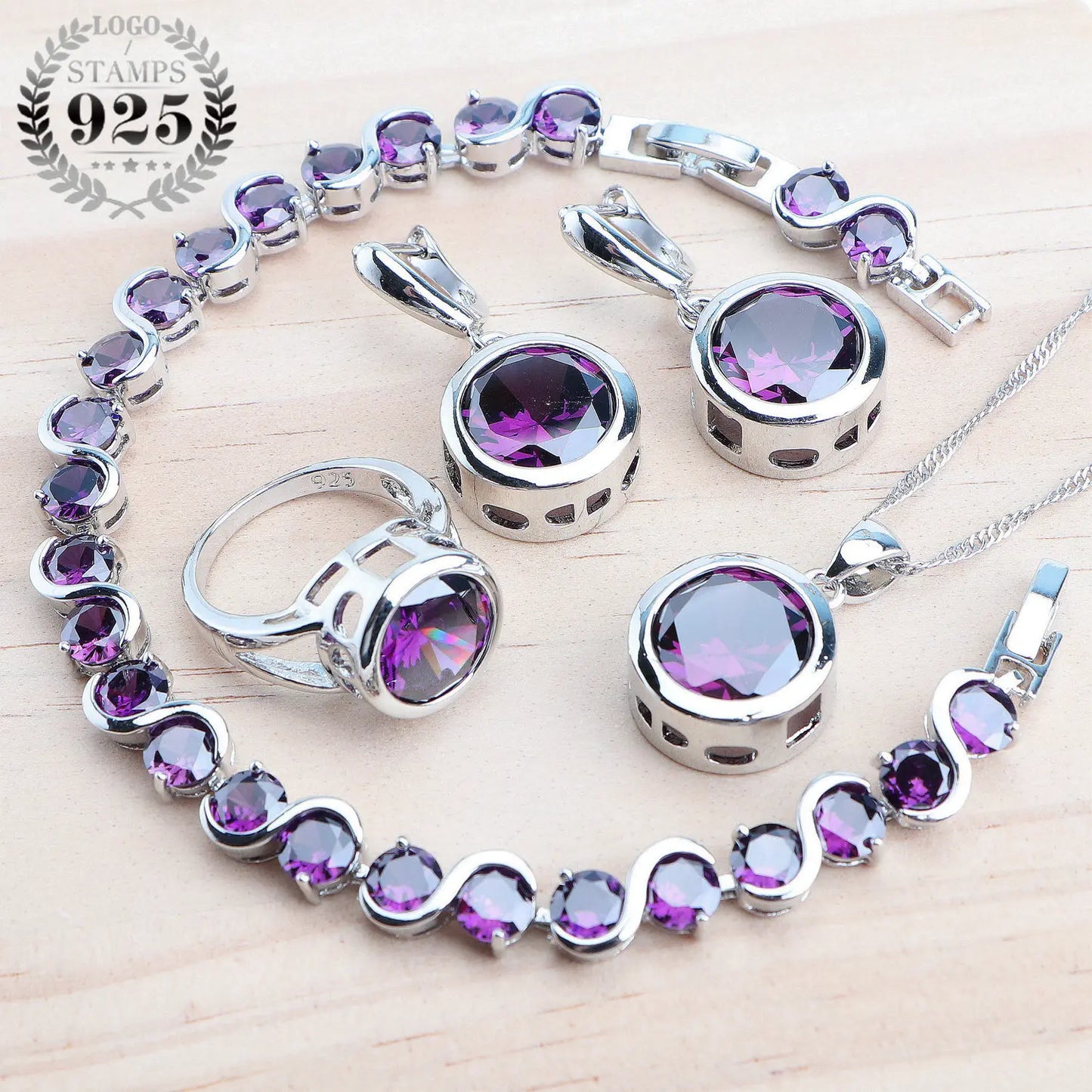 925 Sterling Silver Bridal Jewelry Set with Magic Rainbow Zircon Stones