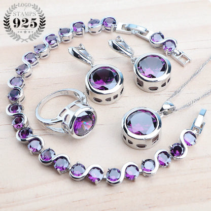 925 Sterling Silver Bridal Jewelry Set with Magic Rainbow Zircon Stones